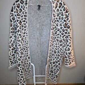 Alya Leopard Print Cardigan - White and Brown